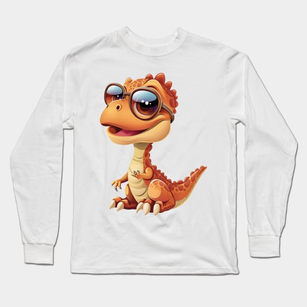 Cute Little Dinosaur Long Sleeve T-Shirt by Obotan Mmienu